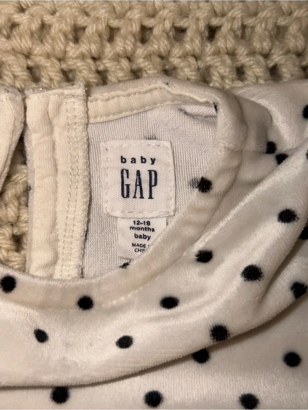 Baby Gap Cream Velour Polka Dot Peplum Top | 12-18M